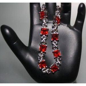 Faux Garnet Ruby Gold Tone Bracelet Crystals Women's Fashion Jewelry New